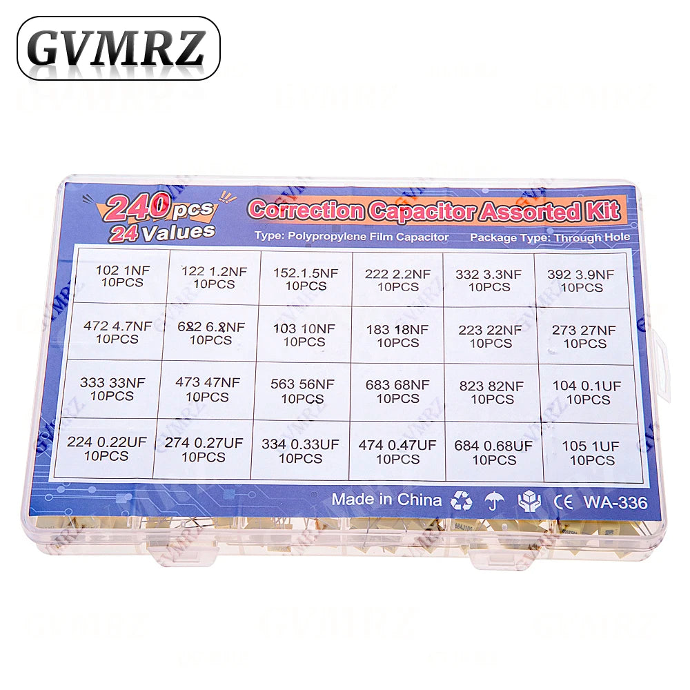 Polypropylene Safety Plastic Film kit 100nf 220nf 10nf 47nf 22nf 1nf 0.47uf 0.1uf 330nf Correction capacitor