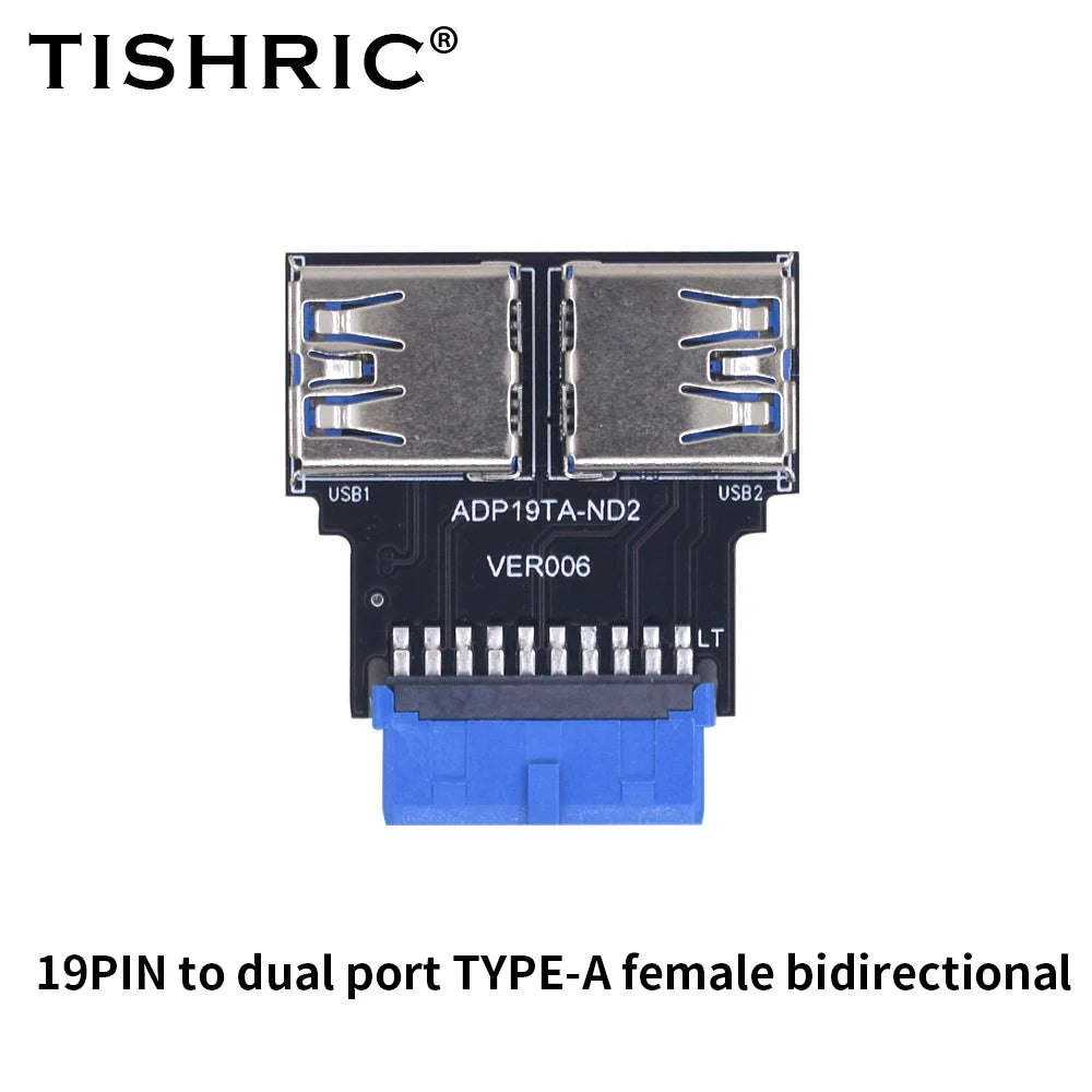 TISHRIC 19Pin To Type-C USB3.0 Converter Internal Header to USB 3.1/3.2 Type C Adapter  for PC Motherboard Connector Riser