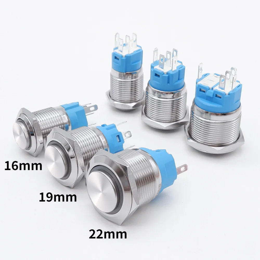 10 pcs  Latching Push Button Switch Metal Shell 16/19/22mmWaterproof Power Symbol Pattern Self-Locking Momentary Fixed 1NO 1NC