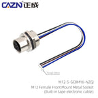 M12 Panel Male Female  Metal Front Mount Socket Solder 4 6 8 12 Pin Receptacle Straight Circular Connectors With 30cm Wires