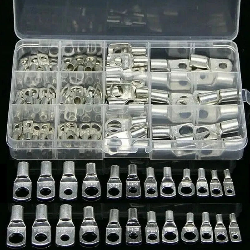 60/100/170pcs SC Bare Bolt Hole Tinned Copper Cable lugs Battery Terminal Wire Terminals Connector Suit SC10-6 SC16-8 SC25-8