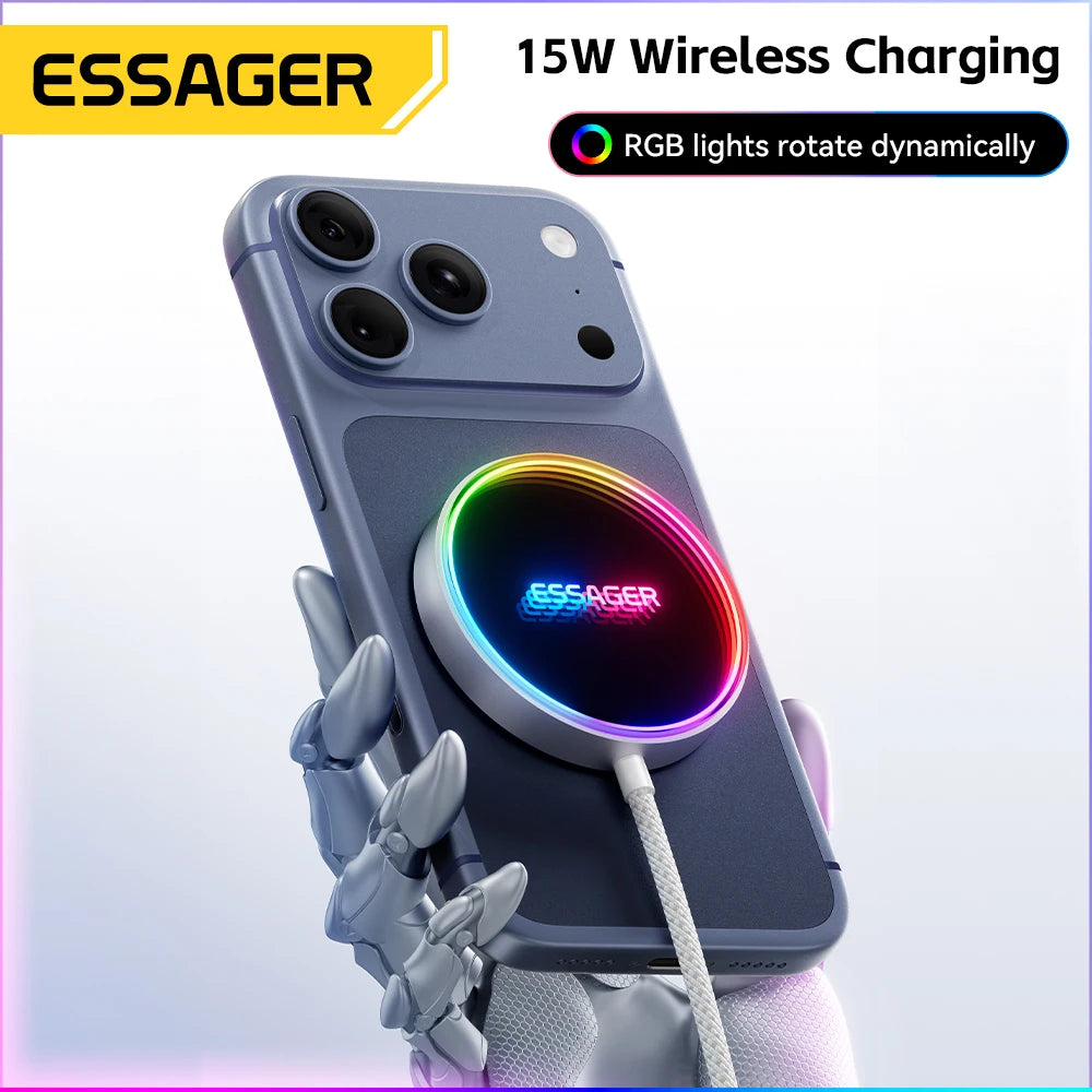 ESSAGER 15W Magnetic Wireless Chargers Qi Qi2 Wireless Charger Fast Charging Pad for iPhone 17 16 15 14 Mini Phone Charger
