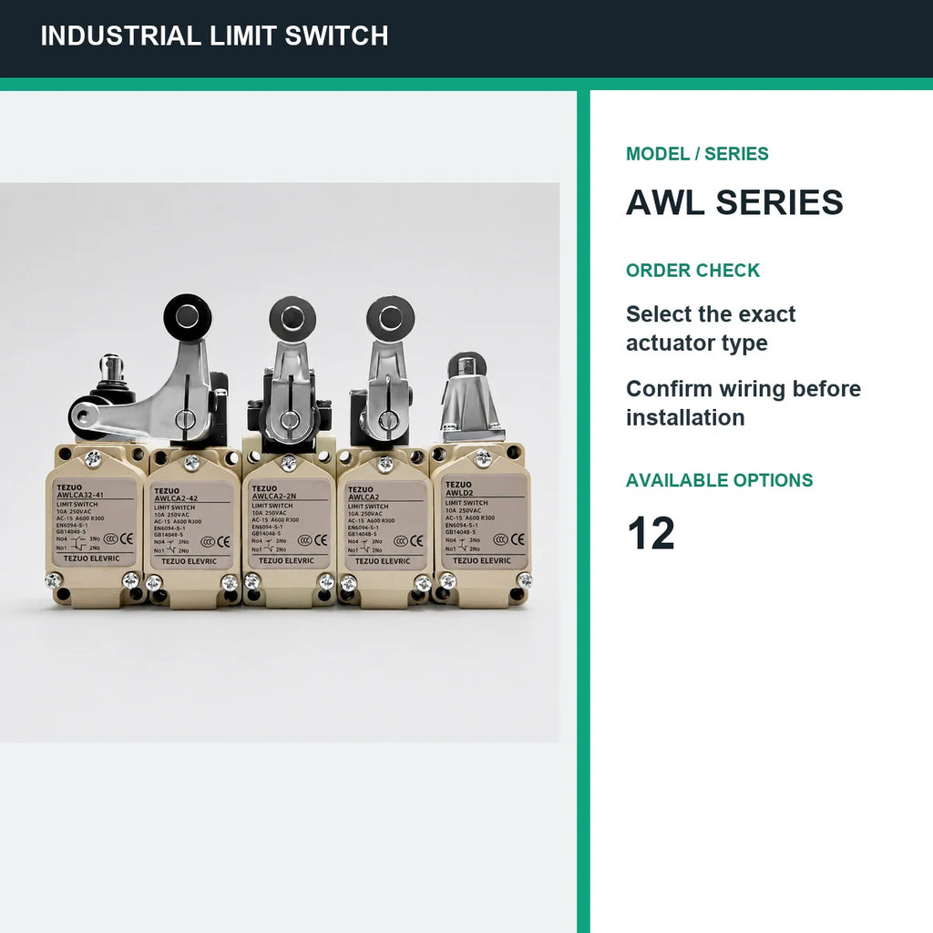 TEZUO AWL Series IP67 Limit Switch, 15 Actuator Models for Industrial Automation