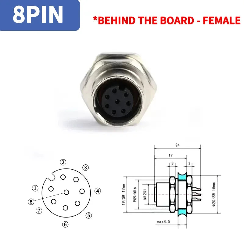 1pcs M12 4pin 5 8Pin Sensor Connector Panel Back Mount Waterproof Flange Socket Threaded Coupling Male&Female A Code Connectors