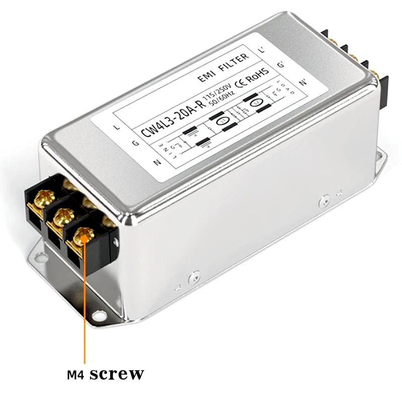 Single-phase AC EMI power filter 220V four-stage CW4L4-3/6/10/20/30A-R Terminal type/rail type anti-interference CW4L4-10A-R