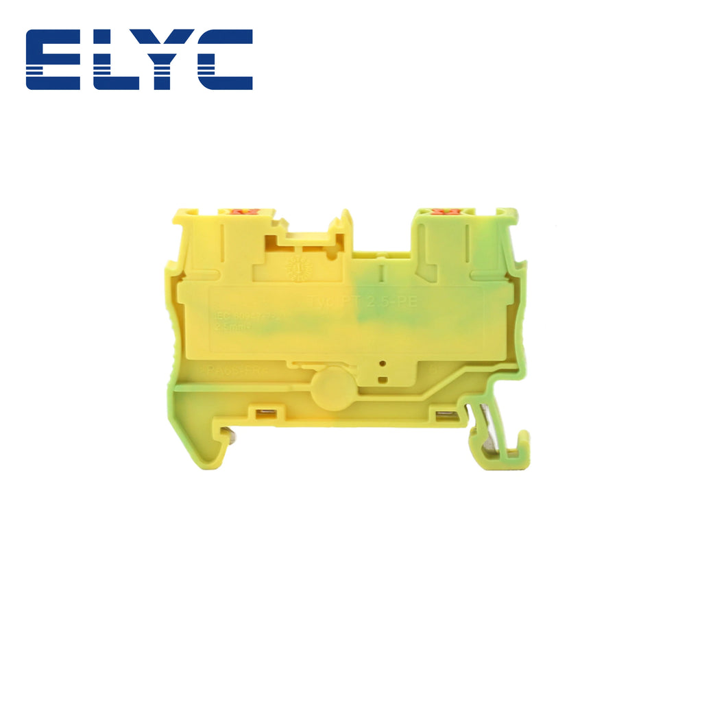 100Pcs PT2.5-PE Push-in Ground Feed Through Protective Earth PE Wire Electrical Connector Din Rail Terminal Block PT 2.5-PE