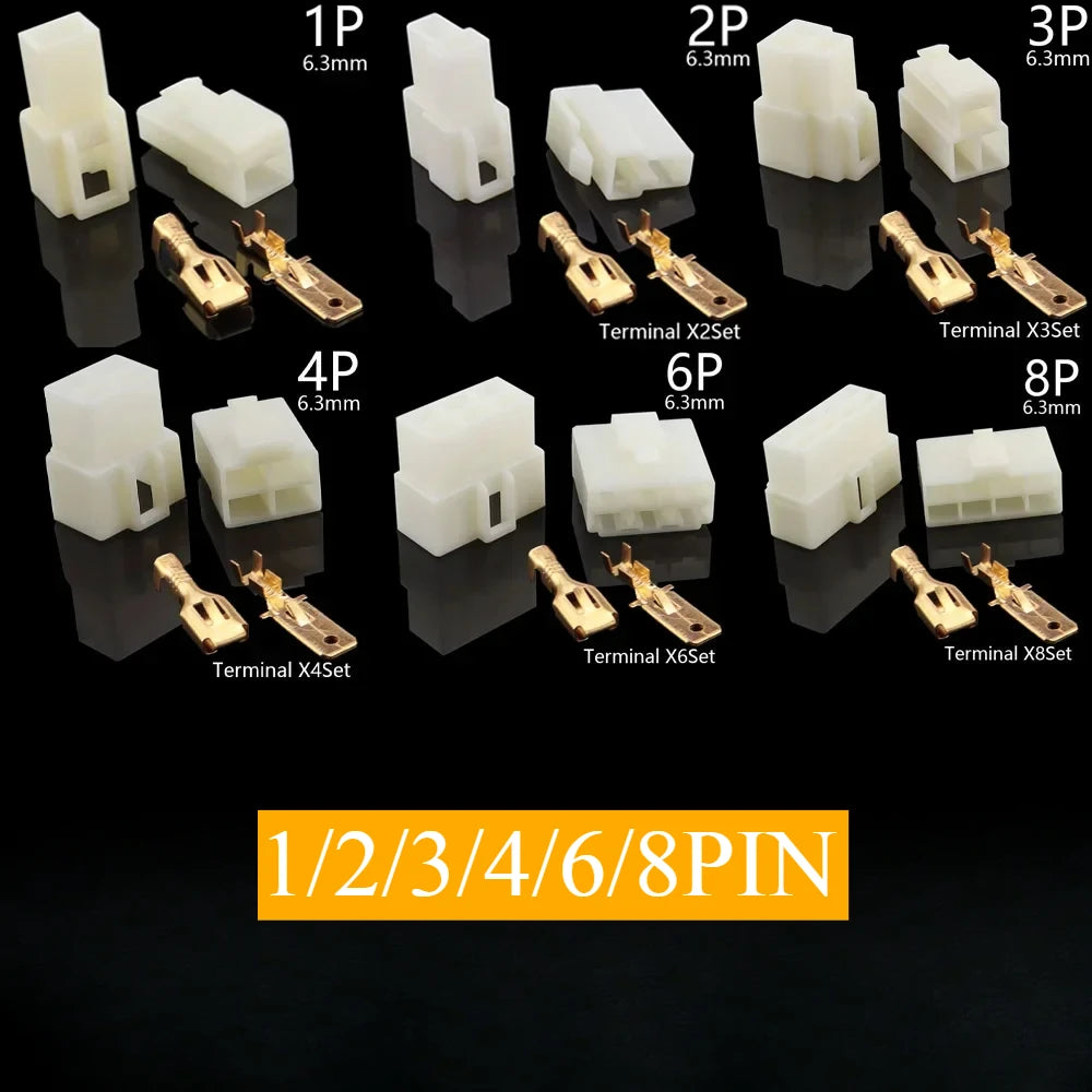 1Set 6.3mm 1/2/3/4/6/8P Automotive Male Female Electrical Connector Cable Terminal Plug Kit for Motorcycle Ebike Car Wiring