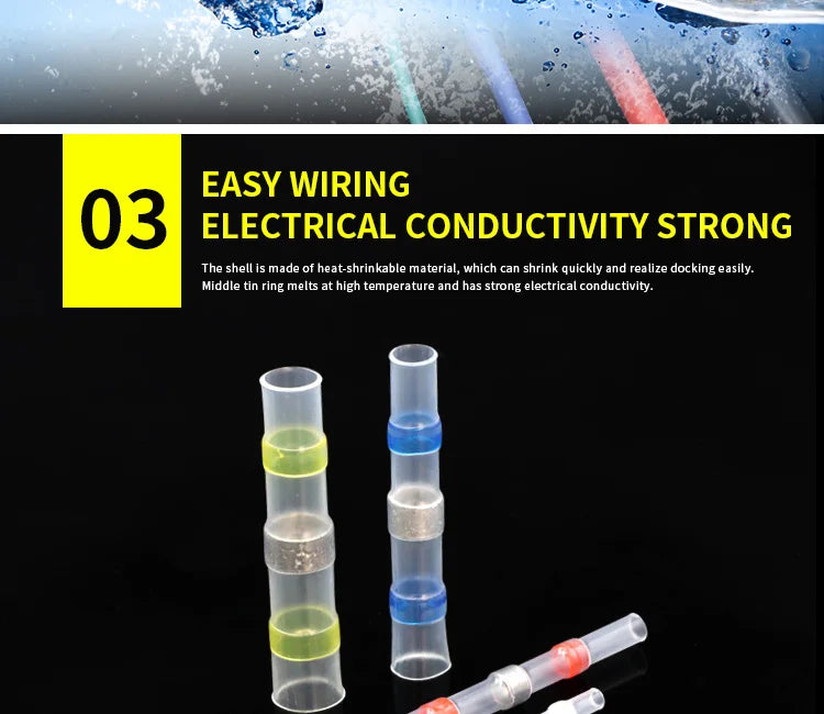 Solder Seal Wire Connectors 3:1 Heat Shrink Insulated Electrical Wires Terminals Butt Splice Waterproof 10/20/30//50/100pcs