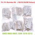 0402 0603 0805 1206 1210 2512 SMD Resistor Assorted Kit 10K 100K 1K 1R 100R 220R Resistance 1% 5% Sample Pack