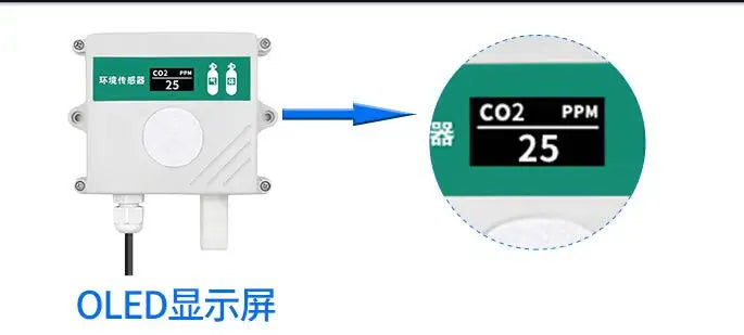 Wall-Mounted CO2 Sensor Carbon Dioxide Detector Air Quality Monitor RS485 Analog Output NDIR CO2 Transmitter OLED display LED