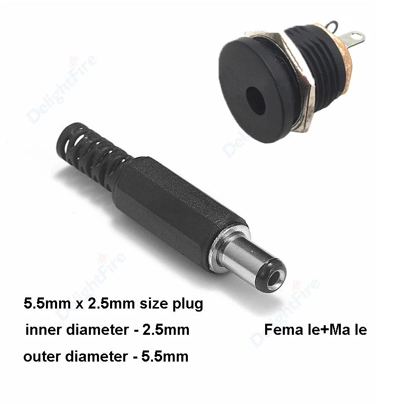 1-10Pcs 5.5 x 2.1mm 12V DC Power Male Plugs Connector Female Jack Screw Nut Panel Mount Adapter For DIY Projects Connector