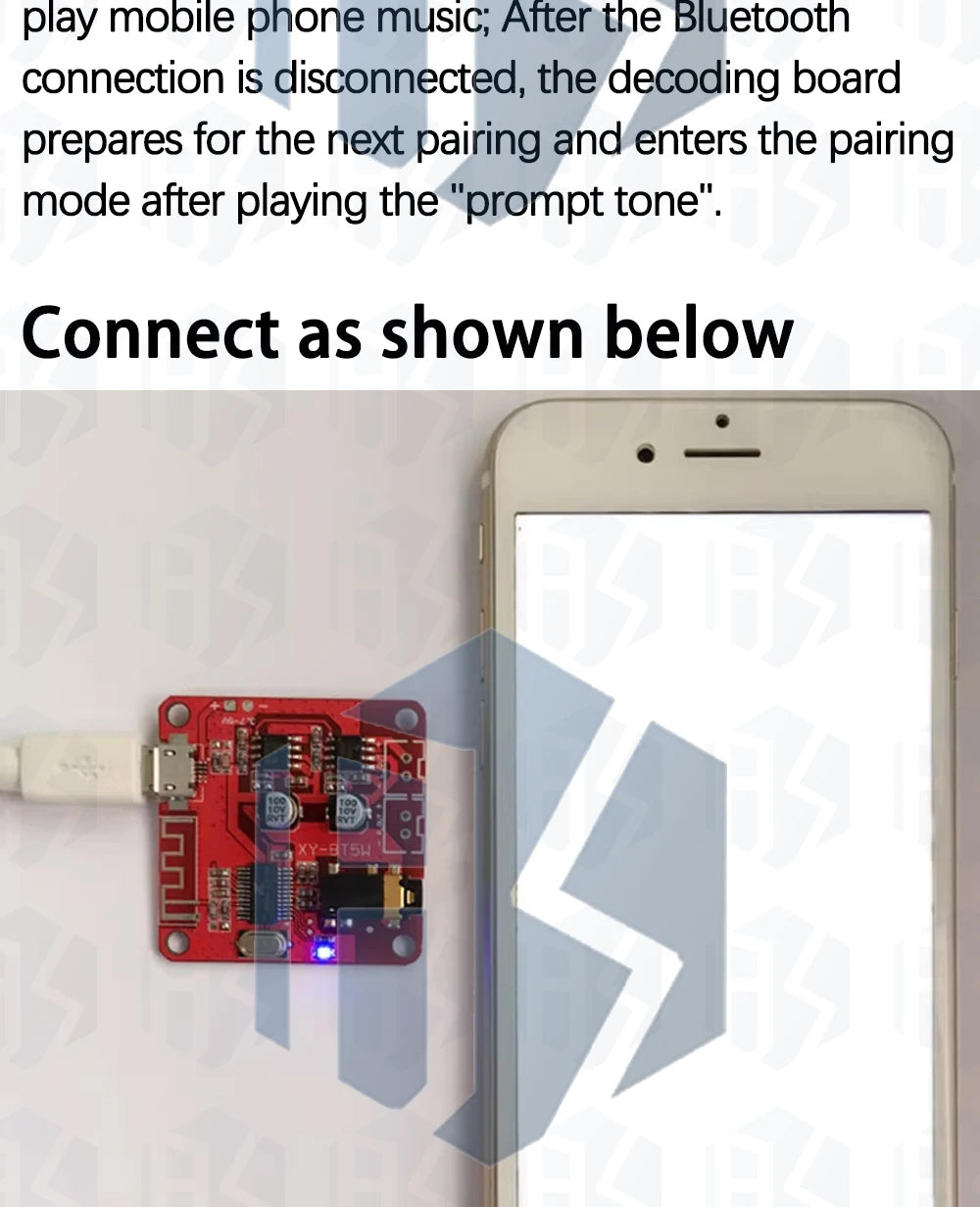 ‌XY-BT5W Bluetooth 4.2 Audio Module - 3.7-5VDC 5W×2 Stereo Amplifier Board w/A2DP & Auto Pairing for Portable