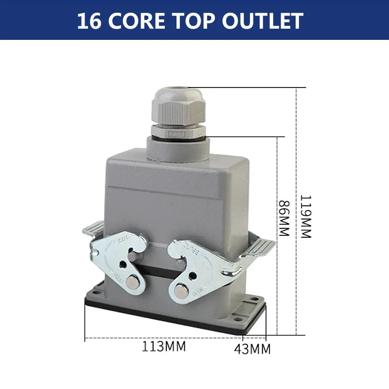 Rectangular Heavy Duty Connectors HDC HE 4 6 8 10 16 20 24 32 48 Core Pin 16A Waterproof Aviation Plug Top Side Line Connector