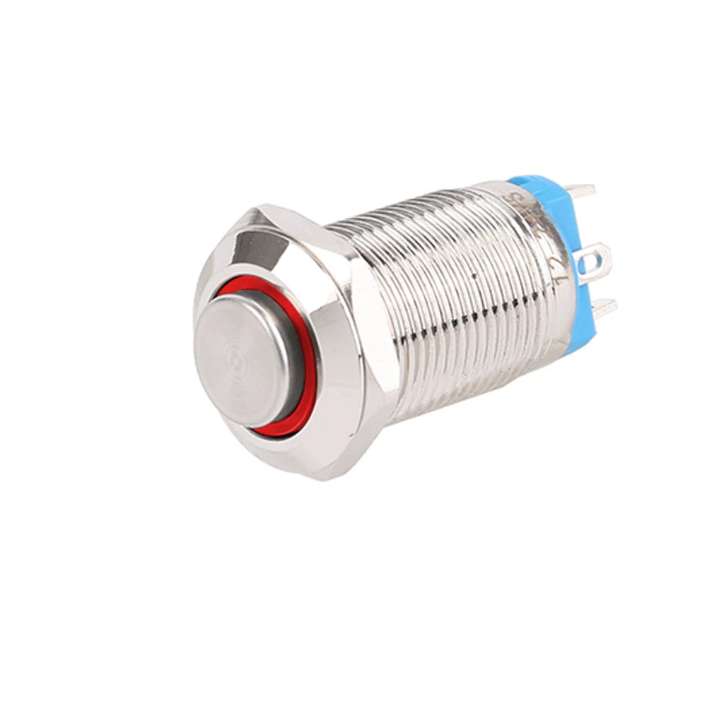 1pc 12mm Anti-Vandal Metal Push Button Switches High Flat Round With LED Green Red Blue White 3V 12V Momentary Latching Reset