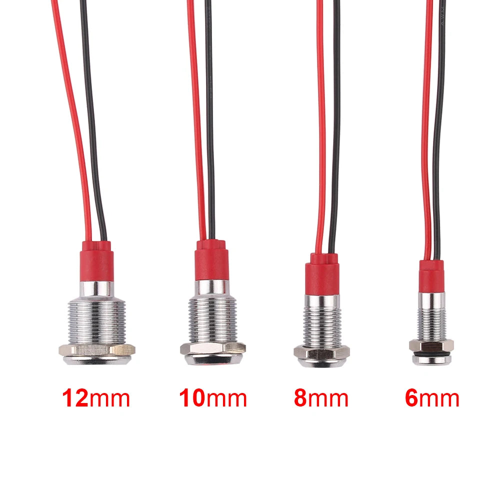 6/8/10/12mm Waterproof Warning LED Metal Indicator 3-6V 12-24V 110-220V Machine Car Working Red Yellow Blue Green White