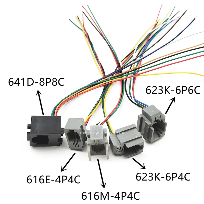 5/10PCS RJ11 RJ12 RJ45 Telephone Female Socket Connector With Wire 4P4C 6P6C 8P8C Female Jack Connector 616E 623K 616M 641D