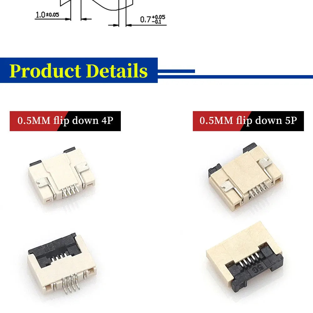10pcs 4P 5P 6P 8P 10P 12P 14P 16P 20P 22P 24P 30P 34P 0.5mm/1mm Pitch Under Clamshell Socket FPC FFC Flat Cable Connector