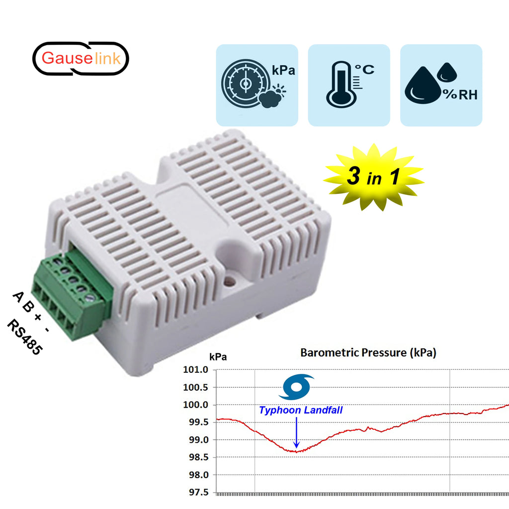 3-in-1 Atmospheric Temperature Humidity Barometric Pressure Sensor Transmitter Demo Set Range 0-120kPa FRS485 Modbus RTU