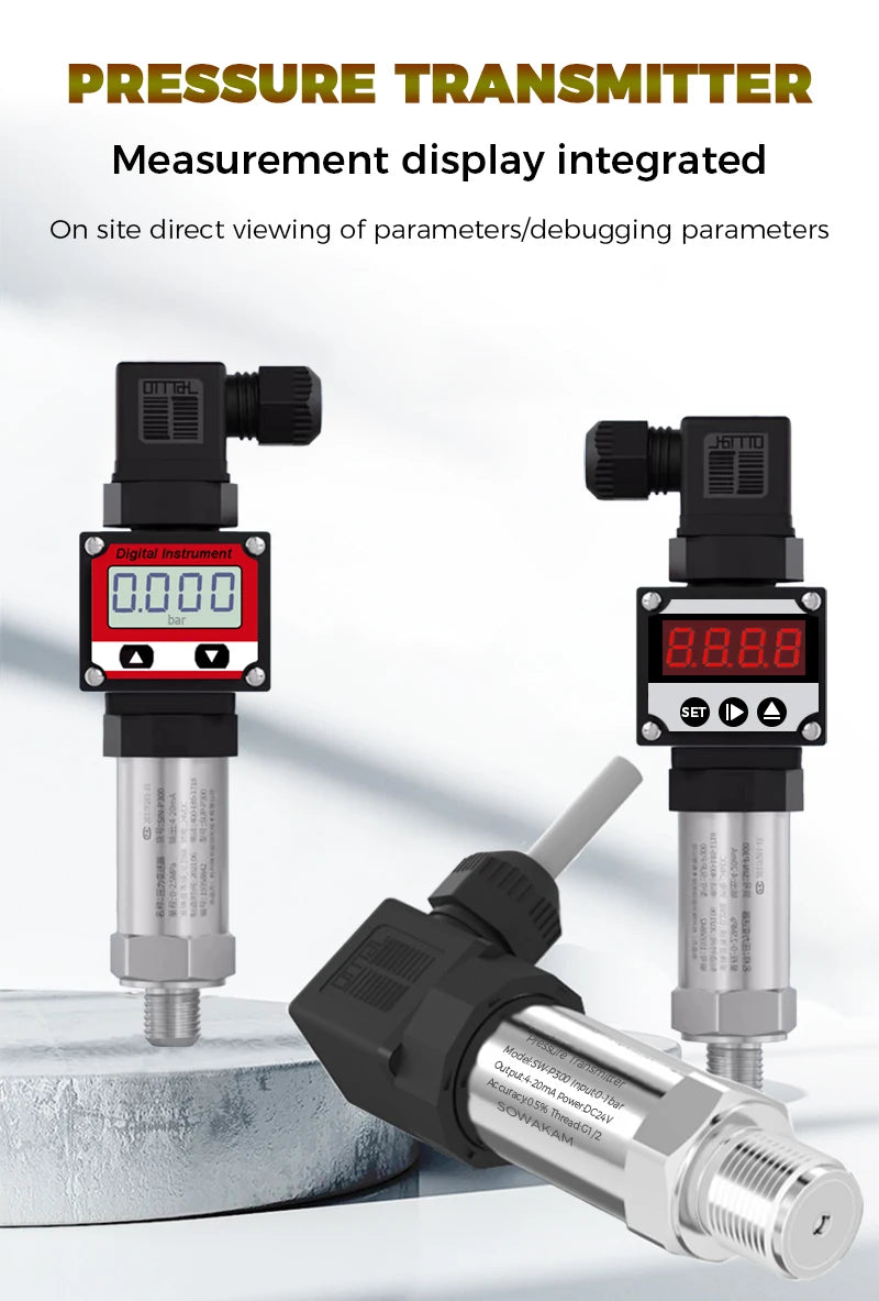 LCD Display Pressure Transmitter 4-20mA 0-5V 10V RS485 Output Water Gas Oil Pressur Sensor Negative Vacuum Pressure Transducer