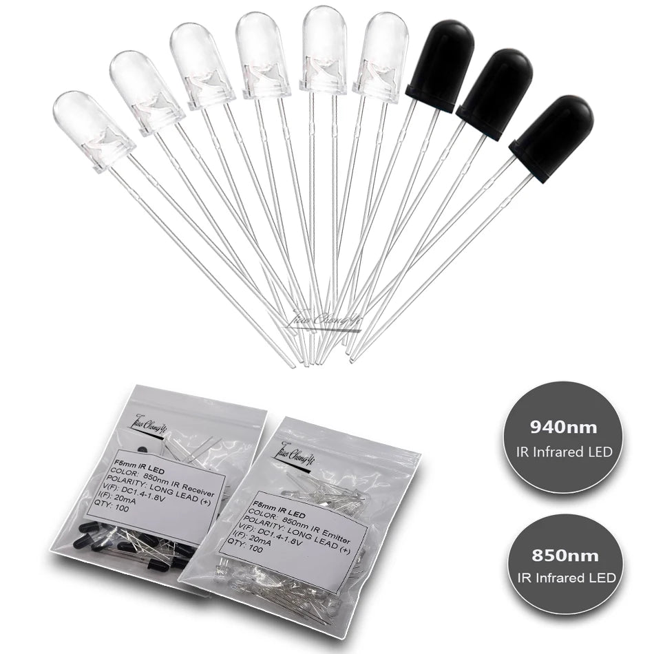 3mm 5mm IR LED Emitting Diode 850nm 940nm Emitter Receiver Infrared Transmitter Phototransistor Photodiode Invisible DIY PCB