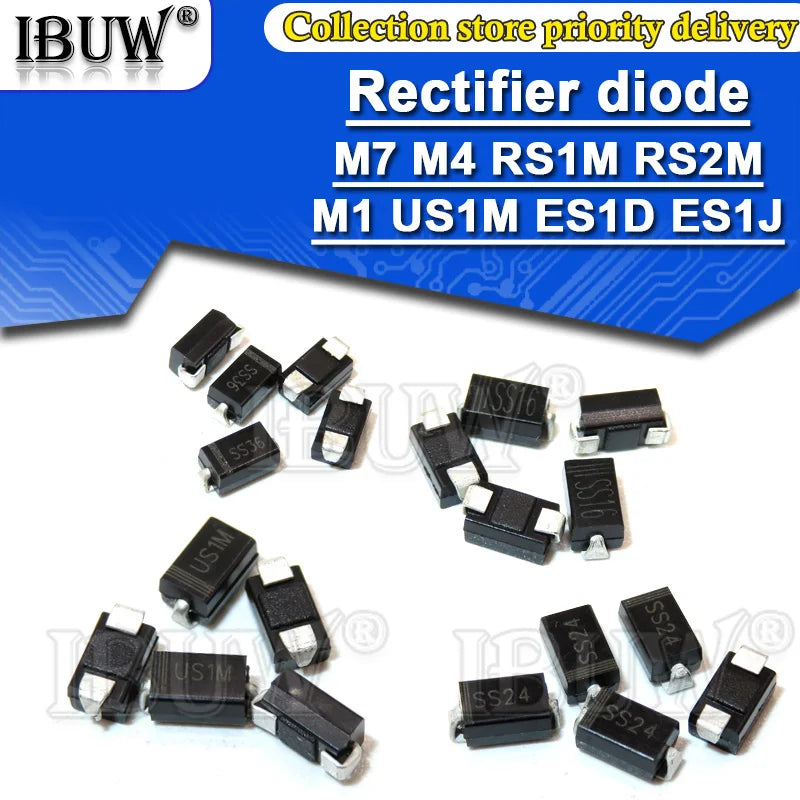2000PCS SMA Rectifier diode M1 M4 M7 SS12 SS14 SS16 SS24 SS34 SS36 SS110 SS210 SS210 US1M RS2M ES1D DO-214AC Schottky diodes