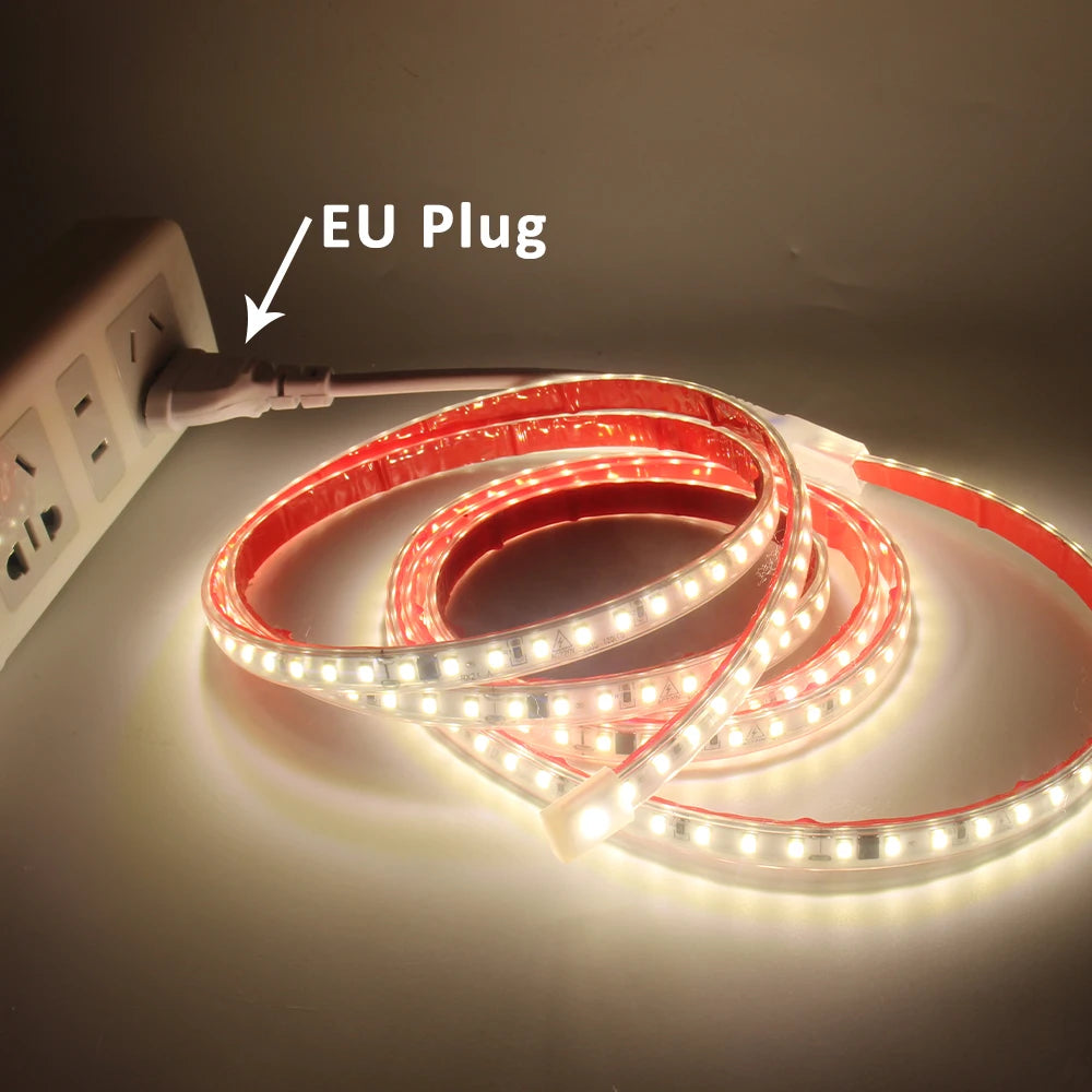 220V LED Strip Light SMD2835 120LEDs/m Waterproof Tape Lamp with EU Plug 1M 2M 3M 5M 10M 15M 20M Decor Lighting for the Yard