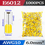1000PCS Tubular Crimp Terminals Electrical Wire Cable Connectors E0508 E7508 E1008 E1508 E2508 E4009 E6012 Insulated Ferrules