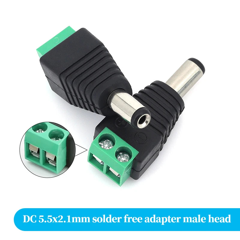 2PCS DC 12V Male Female BNC Connectors 5.5*2.1mm/2.5mm Welding-Free Power DC Plug Adapter Jack Sockets For LED Strip CCTV Camera