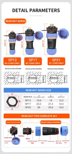 SP13 Waterproof Aviation Connector IP68 Panel Mount Cable Plug Socket 2 3 4 5 6 7 9 Pin Circular Connector Back Nut Set
