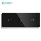 BSEED Touch Switches 1/2/3Gang 1Way Wall Light Switches Blue LED Backlight Glass Sensor Screen Home Switches Black EU Standard