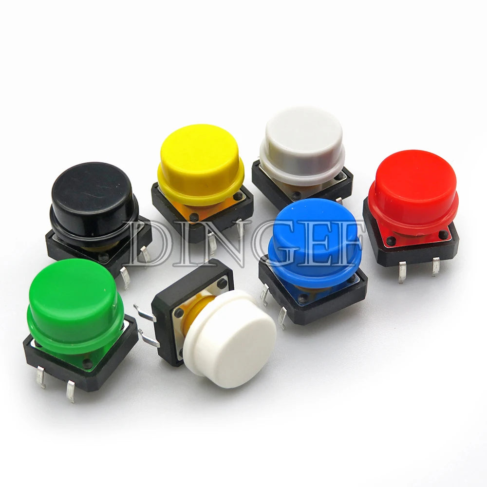 20PCS Tactile Push Button Switch Momentary 12*12*7.3MM Micro switch button with knob Yellow Green Red Kit 12x12x7.3