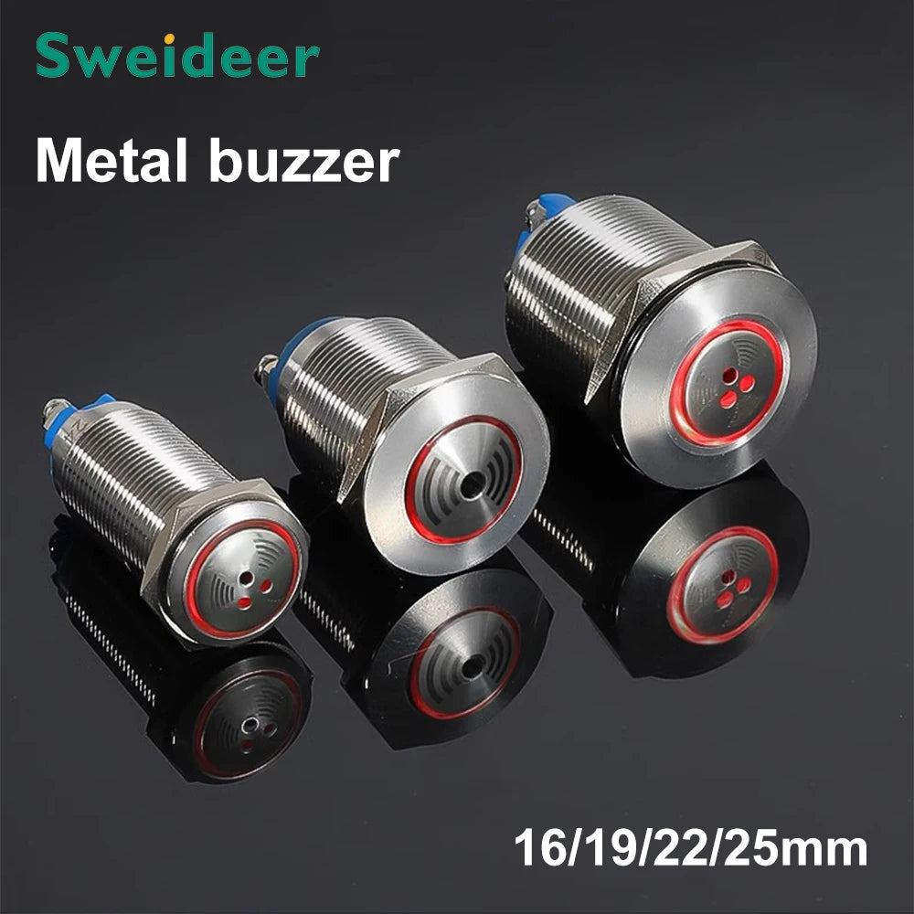 16/19/22/25mm Metal Buzzer Flash LED Alarm Indicator Light Signal Lamp Flashing Buzzer Intermittent Sound 6V 12V 24V 220V Red