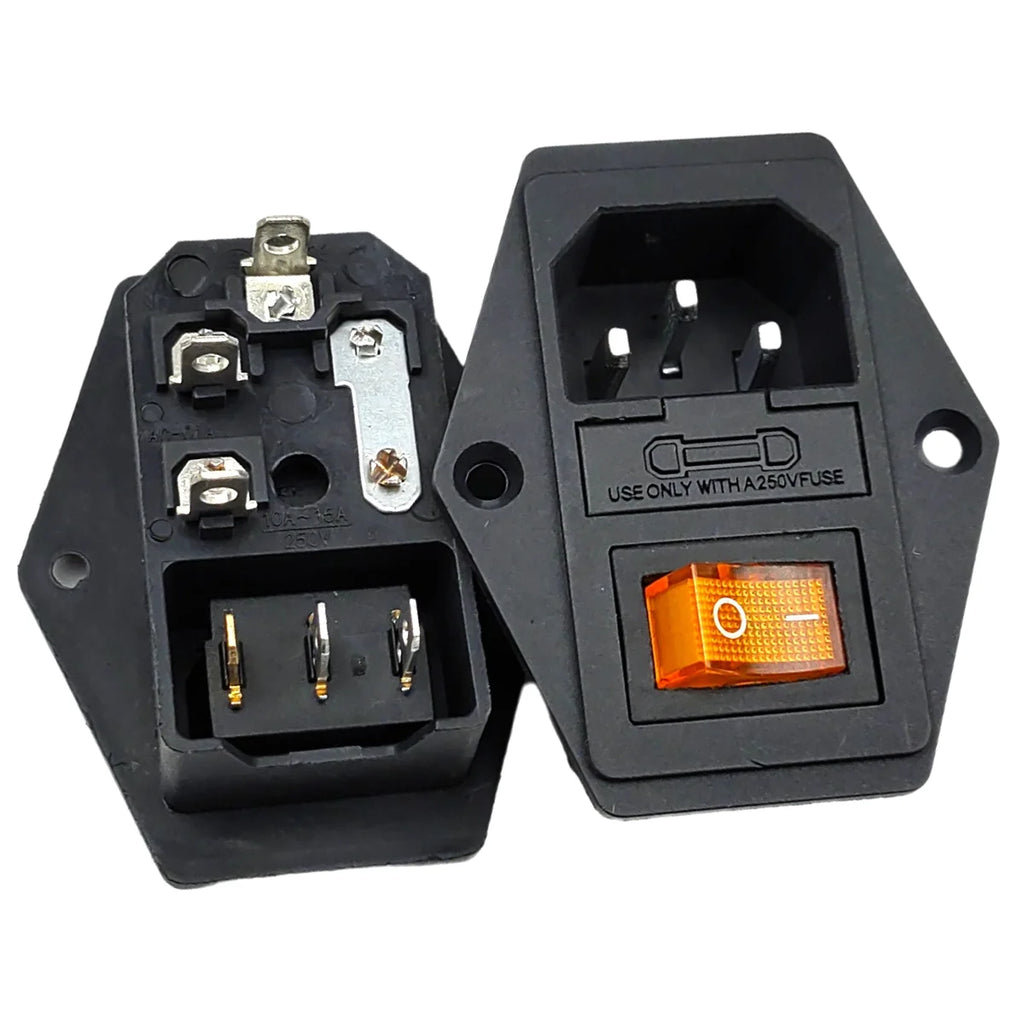 1set 10A AC 250V 3 Terminal Power Socket with Fuse Holder EC320 C14 Rocker Switch AC Power Cord Inlet Plug Socket