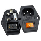1set 10A AC 250V 3 Terminal Power Socket with Fuse Holder EC320 C14 Rocker Switch AC Power Cord Inlet Plug Socket