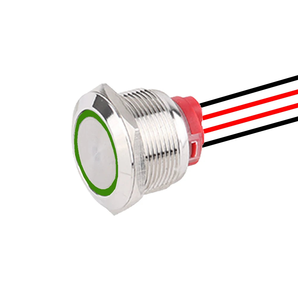 1 pc 22mm19mm16mm Waterproof Metal Push Button Switches With 4 Wires 165mm 1NO Red Green Blue 12-24V High Momentary latching