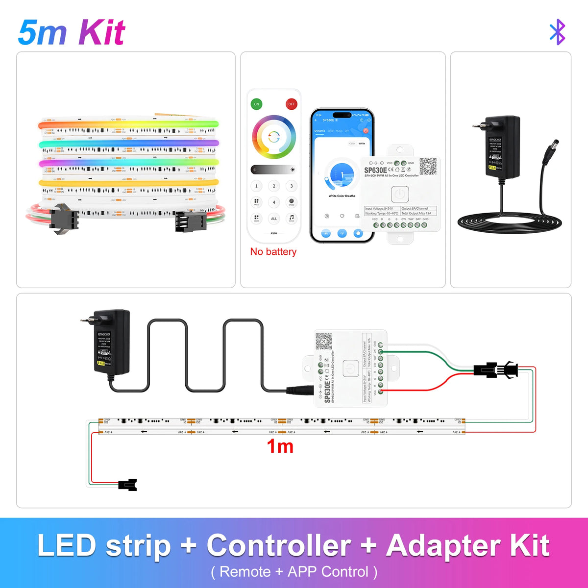 WS2811 Dual IC RGBCCT COB LED Strip Light High Density Chasing Running Addressable RGB LED Tape Support 3000K-6000K CCT Dimmable