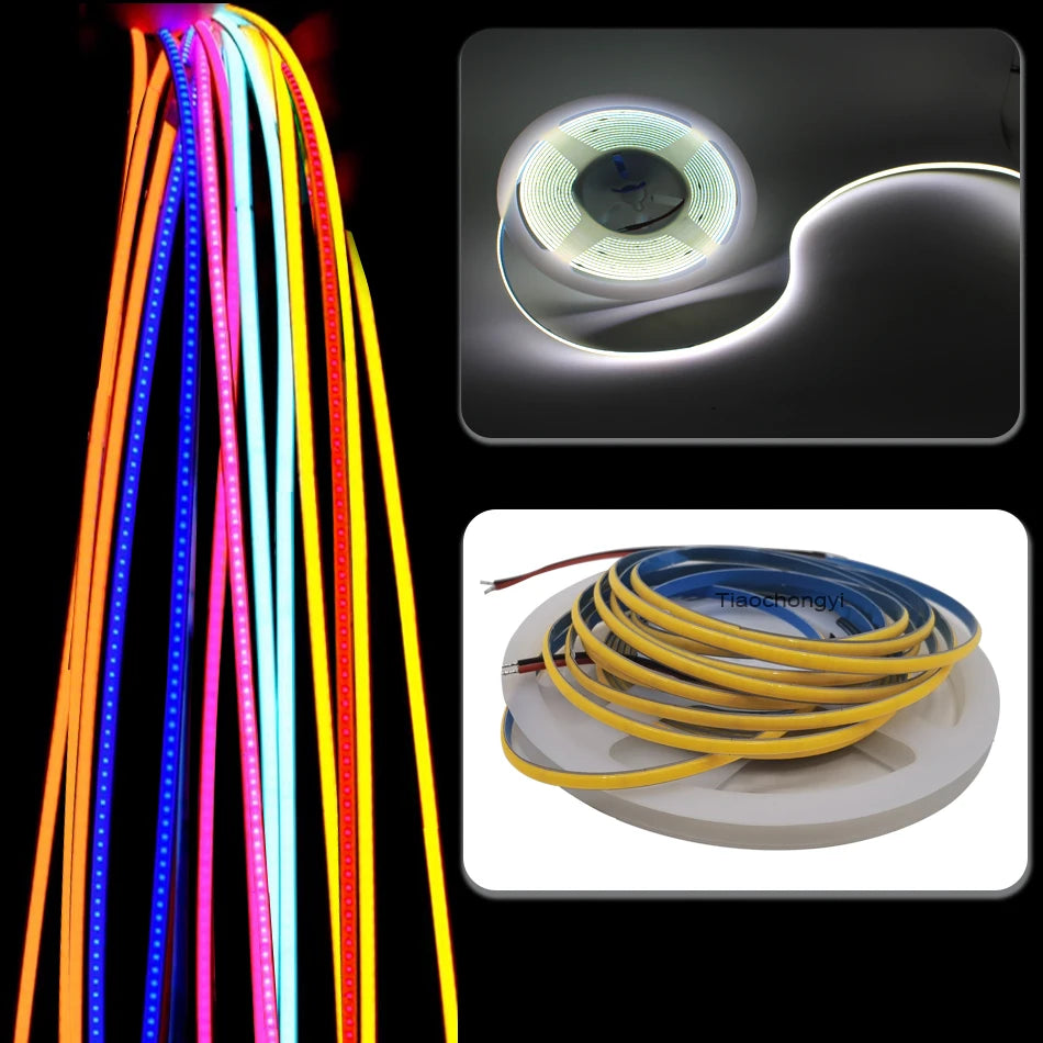 3mm PCB Ultra Thin DC12V 392LEDs/m COB LED Light Strip for Home Decor Car DIY Blue/Green/Red White High Density LED Tape