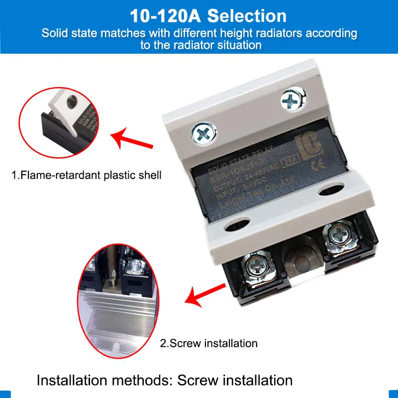 LCTC SSR Random Solid State Relay 10A 25A 40A 60A 80A 100A 120A DC Control AC Single Phase Control 3-6VDC 24-480VAC