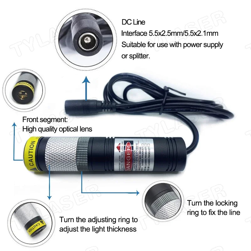DOE 1 Ring Glass D20X90mm Focusable 520nm Green 10mW 30mW 50mW 80mW 135mW Laser Module for Cutting Positioning