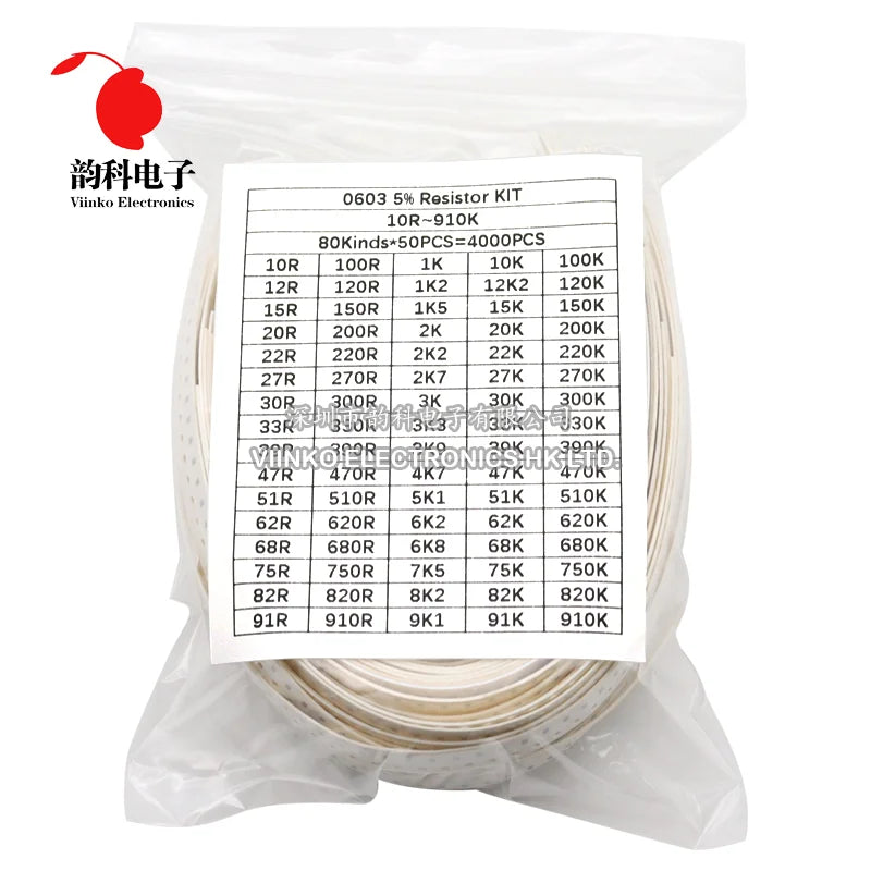 0402 0603 0805 1206 80values SMD Chip Resistor Assorted Kit 5% 10 ohm - 910K Resistance Sample set