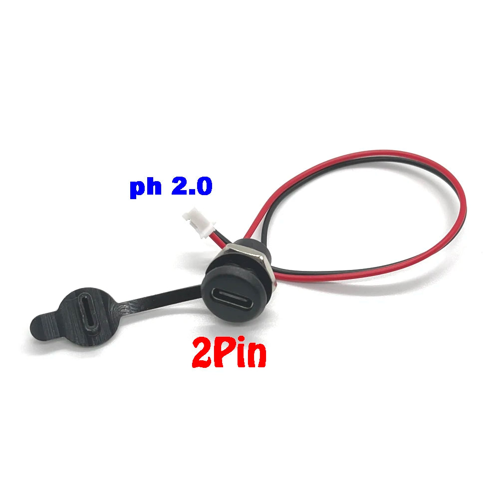 USB-C 2P High Current Charging Socket with PH2.54 Nut Snap Lock Plate USB TYPE-C Female Type C Waterproof Female Connector JacK