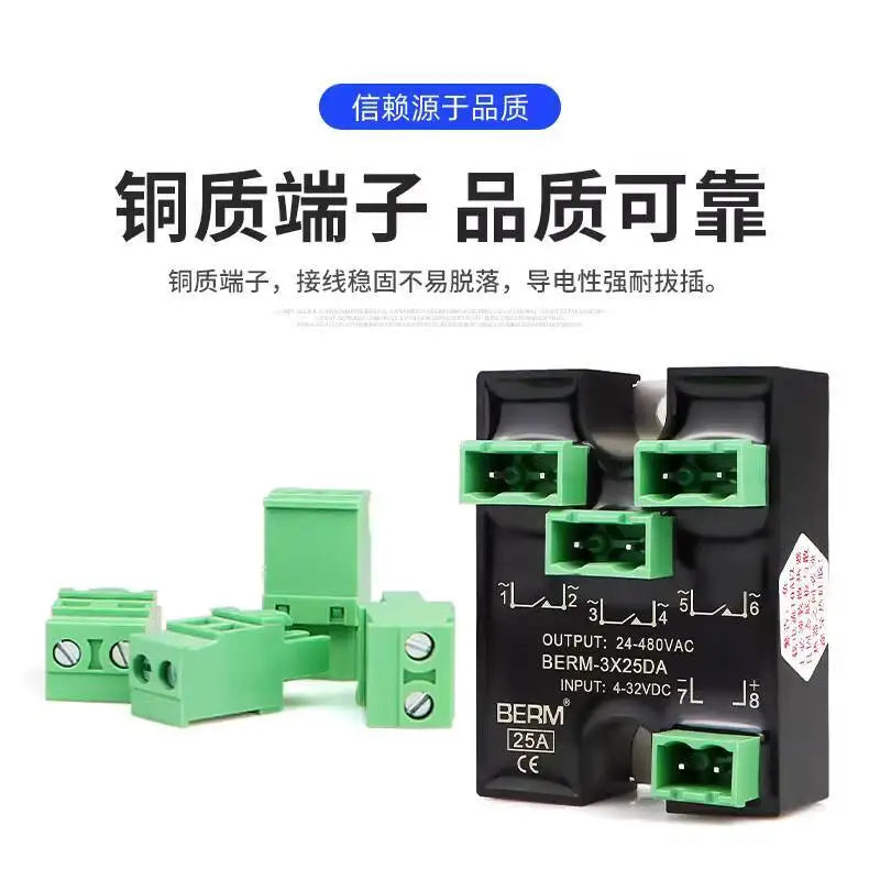 Small Three-Phase Solid State Relay 220V Three-Way Single SSR-3X25DA DC Control AC 10A 25A 3X25DA 3 Phase