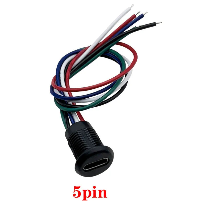 2/4/5/6Pin Type-C USB High Current Charging Socket with PH2.54 Nut Snap Lock Plate Female Type C Waterproof Female Connector
