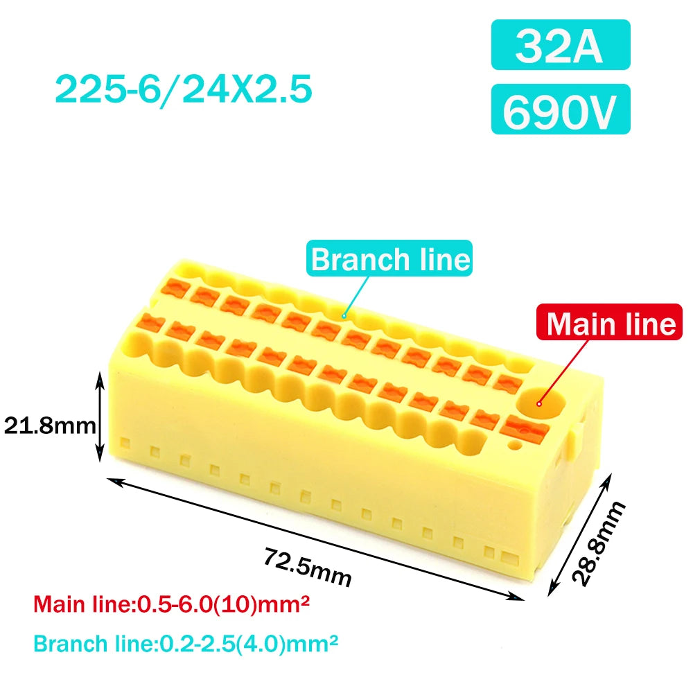 Wire Electrical Connectors PTFIX 2.5mm Wire Merging And Branching Device Push-in Terminal Block Connector Mount On Din Rail