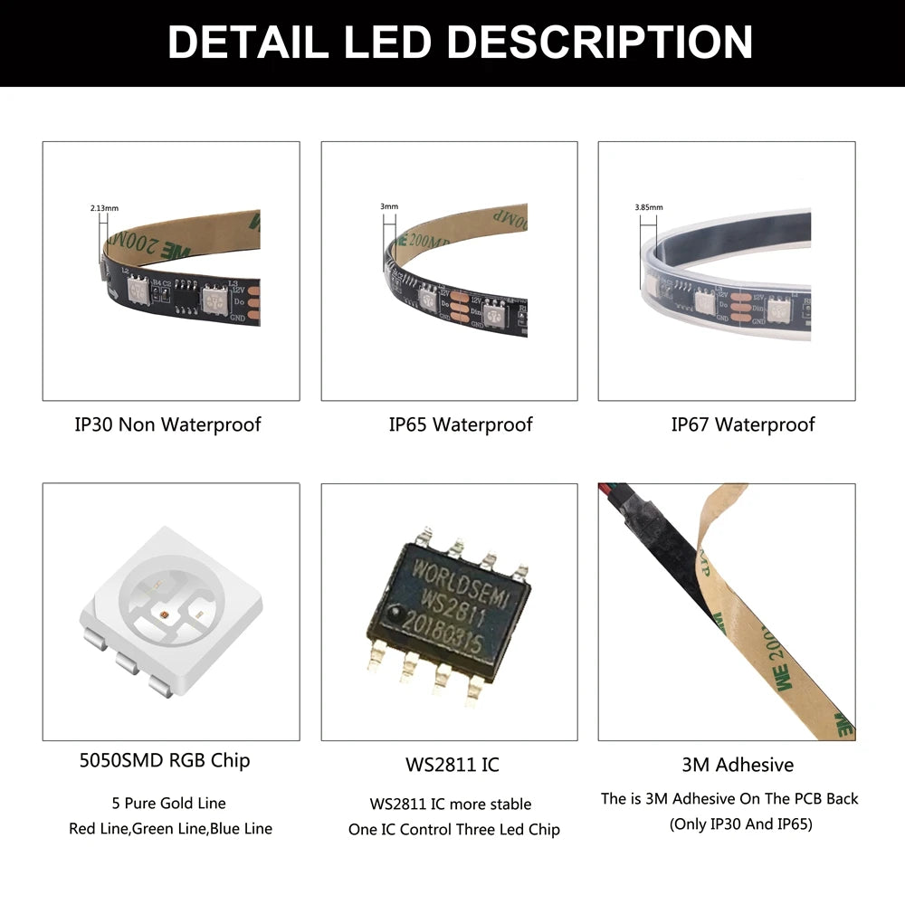 DC5V WS2812B WS2813 Individually Addressable RGBIC Led Strip DC12V WS2811 WS2815 5050 30/60/144Pixels/Leds/m Smart LED Light