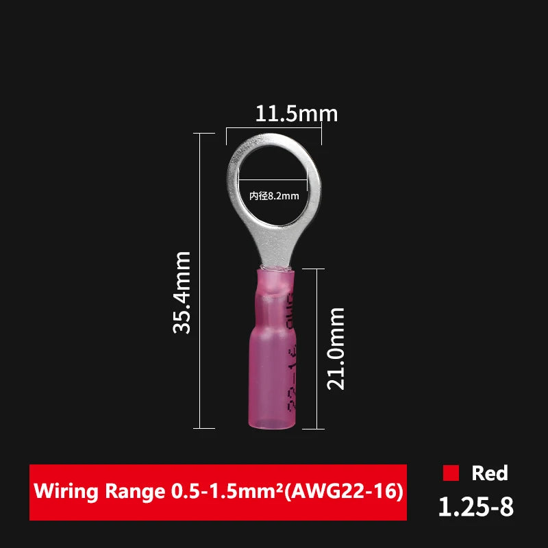 Heat Shrink Ring Round Insulated Terminals Wire Cable Connectors Wiring Crimp Terminals RV1.25/2-5/6/8 Marine Seal Up Waterproof