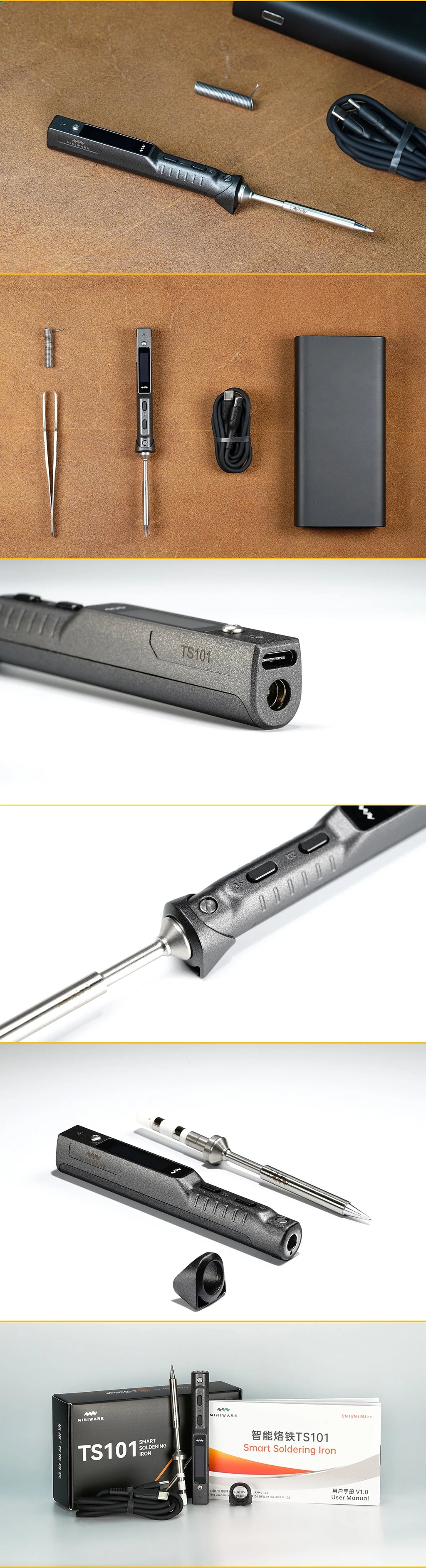 Original TS101 Electric Soldering Iron Adjustable Temperature Digital USB Mini Solder Station 90W TS100 TS 101 Upgrade With Tips