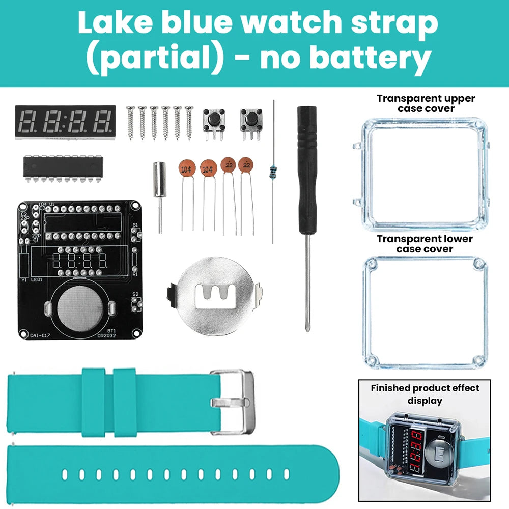DIY Electronic Watch Kit 0.28'' LED Digital Tube Creative Watch Soldering Kit Microcontroller Watch Kit with Silicone Strap&Case