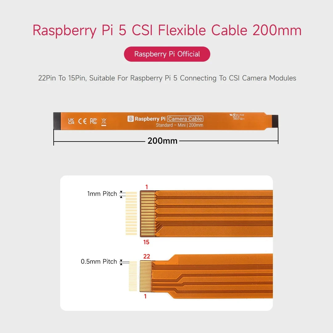 Official Raspberry Pi 5 DSI CSI Cable Camera Cable CSI  22Pin to 15 Pin for Raspberry Pi CSI Camera