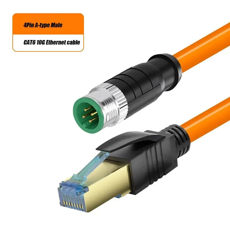 Waterproof M12 to RJ45 Network Line ip67 CAT7/CAT6A RJ45 to 4Pin 8Pin A/D/X Type Encoded Connector Cable Double Shielded Wire